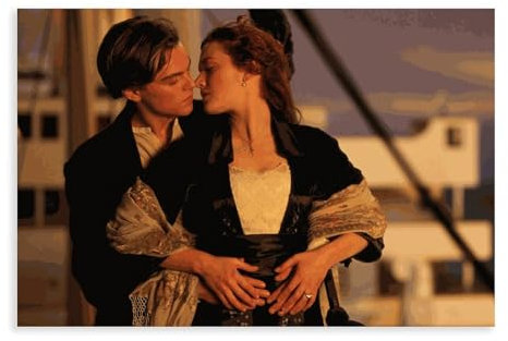 Titanic Movies Kate Winslet Kiss Leonardo DiCaprio Leinwand-Poster, Wandkunst, Dekordruck, Bild, Gemälde für Wohnzimmer, Schlafzimmer, Dekoration, ungerahmt, 60 x 90 cm