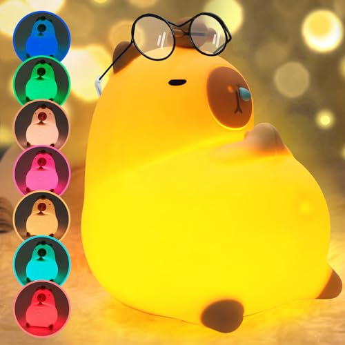 Capybara Nachtlicht für Kinder, Capybara Lampe, Nachtlicht Dimmbar Silikon Nachttischlampe, 7 Farben des Lichts & USB Wiederaufladbar, Nachtlicht Baby Dekor für Schlafzimmer, Wohnzimmer, Kinderzimmer