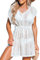 CUPSHE Damen Bikini Cover Up Strandkleid V Ausschnitt Tunnelzug Seitenschlitz Lochmuster Häkelt Strandponcho Sommer Beachwear Crochet Mini Dress Weiß XS