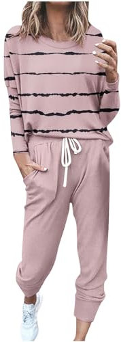 EMATOP blitzangebote Damen Tracksuit Langarm Rundhals Trainingsanzug Casual Zweiteiler Outfit Sport Sweatshirt und Lange Hose Jogginganzug Streifen Sportswear Langarmshirt & Jogginghose