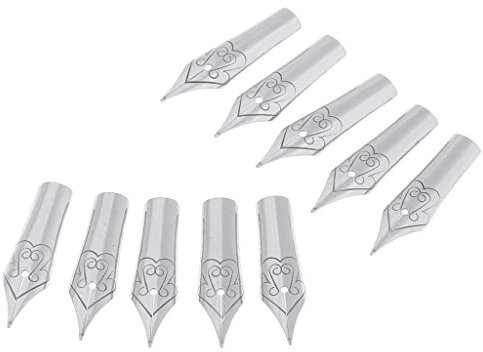 Nishiyuenyi Set of 10 Metal Pen Nibs for Fountain Pens - Fine Point Replacement Tips, Fountain Pens Nib