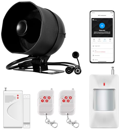WiFi Alarmanlage Haus Set mit 115 dB Sirene, Bewegungssensor, Tür-/Fenstersensor und Fernbedienung für Lager, Geschäfte und Haus（Schwarz）