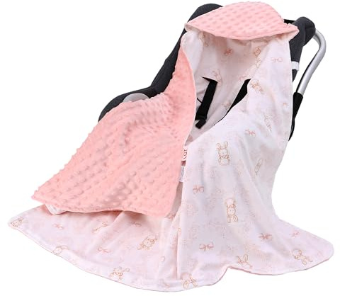 LAT Baby Einschlagdecke Babyschale - Decke Kinderwagen 90x90cm 100% Baumwolle Universal Babydecke Doppelseitig für Buggy Autositz (Ganzjahres, Kaninchen-A)