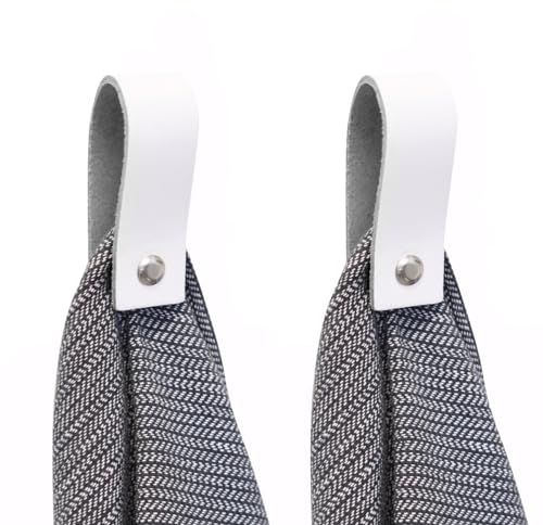 Handles and more - 2 x Handtuchhaken magnetisch - Weiß - 2,5 x 7,4 cm - inkl. Befestigungsmaterial - Handtuchhalter aus echtem Leder - Magnetschlaufe für Handtücher & Geschirrtücher - Wandhaken