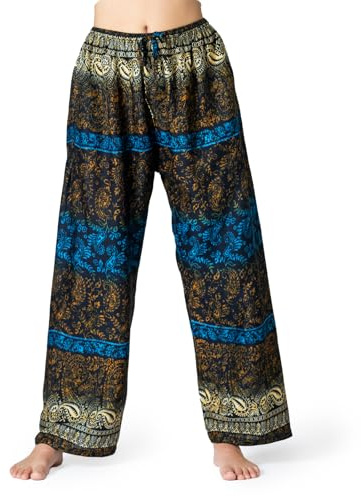 PANASIAM Relaxhose Indostyle - Haremshose Damen - Palazzohose Boho Stil | aus 100% Viskose, leichte Sommerhose in 3 Größen bis 105 cm Länge, auch als Wellnesshose, Yogahose oder Strandhose tragbar
