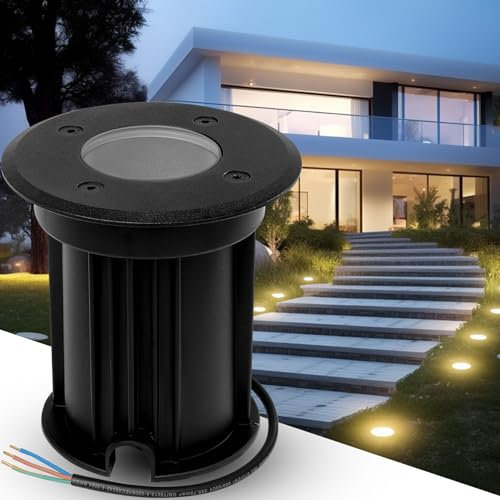 YindaLux Bodenstrahler Außen IP67 für GU10, Bodenleuchten Außen aus 304L Edelstahl, Led Bodeneinbaustrahler Aussen 230V, Bodenbeleuchtung Aussen, Bodenlampe Außen Schwarz Rund (ohne Leuchtmittel)