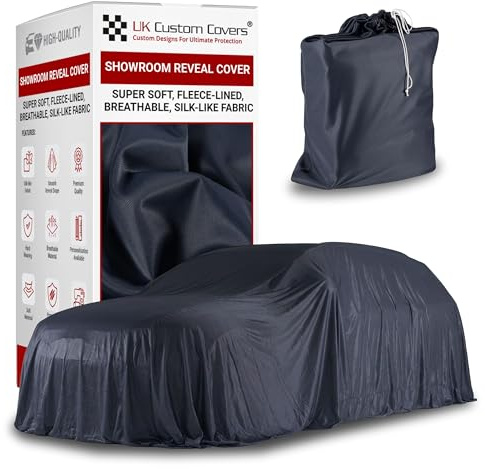 Showroom Reveal Car Cover - Indoor Car Cover with Fleece Lined Silk Material, Luxury Breathable Car Covers for Unveiling with Storage Bag by UK Custom Covers (Dark Grey, Medium 600cm x 450cm)
