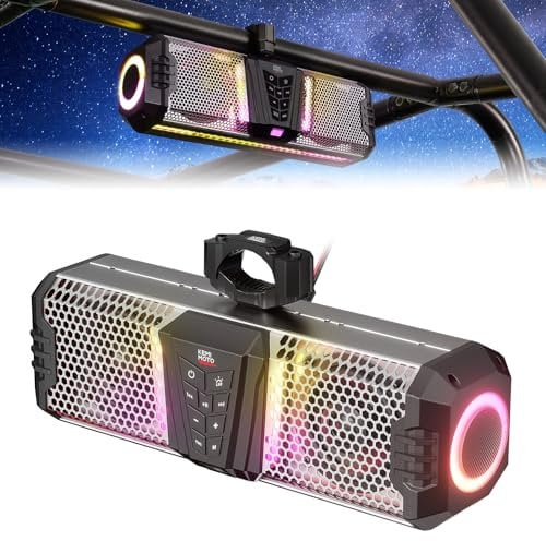 KEMIMOTO Midnight S40 16-inch Metal UTV Sound Bar Waterproof IP66 Waterproof Music Sync Multicolor Light Wireless Soundbar for UTV Golf Cart Marine Boat w/1''-2'' Roll Bar