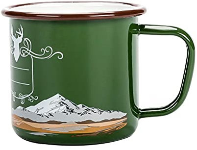 Lazyspace Mountain Pattern Enamel Tea Mug Vintage Thick Camping Drinking Cup Dishwasher Safe Coffee Mug Funny Gift for Anniversary Mothers Fathers Day Birthday