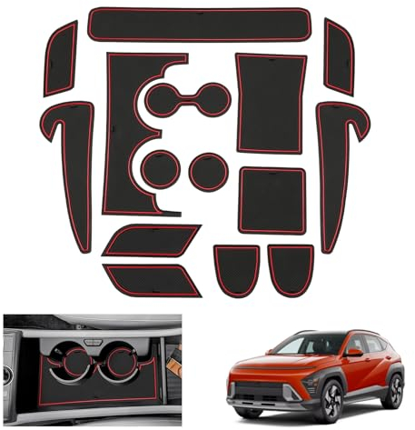 GAFAT Kompatibel mit Hyundai Kona SX2 Hybird (Elektronische-Benzin) 2024 2025 Antirutschmatten, Kona 2024 Gummimatten rutschfest Non-Slip, Mittelkonsole Türnaht, Kona 2024 Zubehör (Rot)