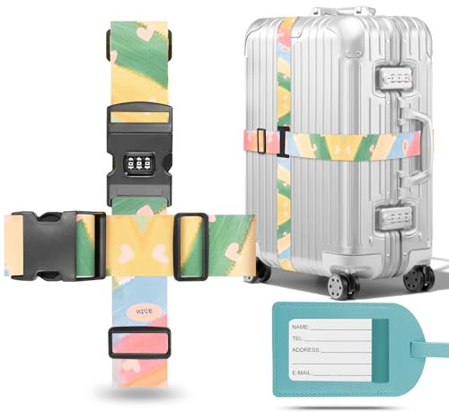 Koffergurt kreuzgurt mit Kofferanhänger,kofferband auffällig,koffergurt mit zahlenschloss,Verstellbare koffergürtel,Luggage Strap (Yellow01)