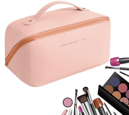 Reise Kosmetiktasche Mit Großem, Make Up Tasche Damen PU-Leder Kulturtasche, Wasserdichter Schminktasche Multifunktionale Kulturtasche Mit Trennwand Tasche Organizer (Rosa)