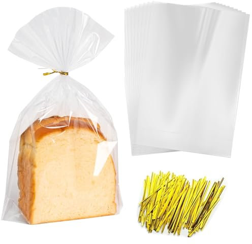 Litoott 50 Pack Clear Reusable Bread Bags With Ties - Large Plastic Loaf Packing for Home Bakers and Bakery Owners (13.7x11.8x4 inch)