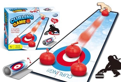OBEST Mini Tisch Curling Spiel,Tischhockey Schlachtspiel,Shuffleboard Tragbare Faltbare Spielunterlage,Haus, Büro,Partytisch Familienspiel