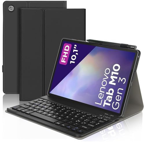 IVEOPPE Tastiera Custodia per Lenovo Tab M10 3 Generazione 10.1, Tastiera Italiano Bluetooth Retroilluminata Rimovibile per Lenovo Tab M10 (3rd Gen) 10.1 2022 TB-328FU/TB-328XU, Nero