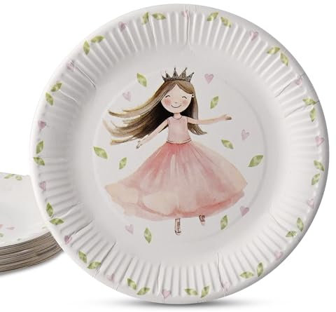 GREENBOX 8x Pappteller rosa für Kindergeburtstage 23 cm Prinzessin - Partygeschirr plastikfrei - Einweggeschirr, Partygeschirr Kindergeburtstag
