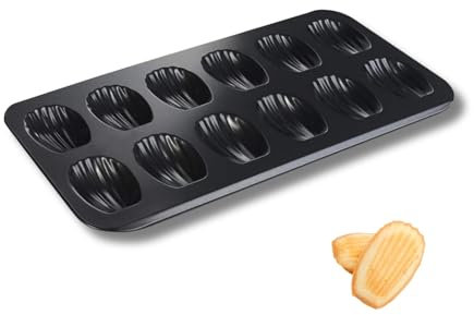 OlBuWa 12 Mulden Madeleines Backform, Muffinbackformen Madeleine Form, Antihaftbeschichtet Karbonstahl, Madeleines für Ofen Backen Brot Schokolade Muffin Brownie 40x 24 cm (Schwarz)