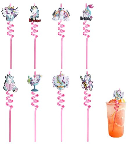 QOWIJEX 8 Pièces Pailles Licorne Plastique Reutilisables Multi-couleurs, 27 cm, Design Licorne, Pour Fêtes d'Enfant, Mariages, Anniversaires, etc.