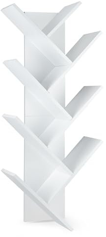 FreshDecor 7-Tier Tree Bookshelf | Wall-Mounted Book Organizer | Solid Wood Floating Bookshelf for Kids (White)