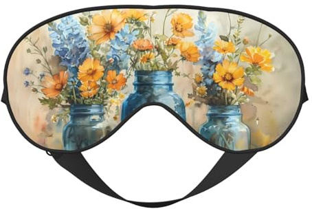 Rustikale blaue Vase Blüten Schlafmaske, Augenmasken zum Schlafen, doppelseitig, Schlafmasken für Damen und Herren, Verdunkelungs-Augenabdeckungen zum Schlafen, Reisen