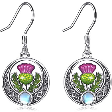 DAYLINLOVE Schottischer Distel Ohrring 925 Sterling Silber Schottischer keltischer Knoten Ohrring Schottischer Distel Schmuck für Frauen