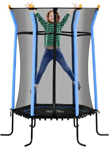 HOMCOM 5.4 FT/ 64 Inch Kids Trampoline With Enclosure Net Mini Indoor Outdoor Trampolines for Child Toddler Age 3-10 Years Blue