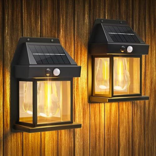 Flacchi Solar Lights Outdoor - Waterproof Solar Wall Lights with Motion Sensor 3 Lighting Mode for Gardens, Courtyards, and Porches (Warm White, 2 Pack)
