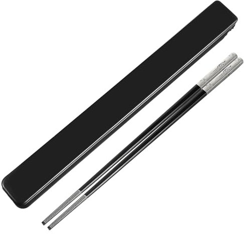 Gjinxi Metal Chopsticks Reusable, Portable Stainless Steel Chopsticks with Case, Laser Engraved Titanium Chop Sticks, Lightweight Travel Chopsticks with Pull Design Case, Easy to Clean Dishwasher Safe