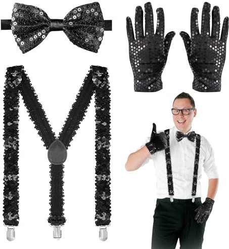 Glitzer Outfit Herren Glitzer Hosenträger Herren Glitzer Fliege Herren Glitzer Handschuhe Disco Outfit Herren Glitzer Accessoires Männer Glitzer Kostüm Pailletten Kostüm Karnevalskostüme