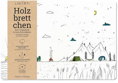 Ligarti® Frühstücksbrettchen (aus Holz) I Schneidebrett in 22x15 Made in Sweden & spülmaschinenfest I Nachhaltiges Breakfast Board, Holzbrett (CampingLife)