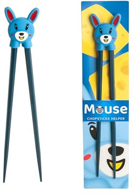 ESS-Stäbchen für Kinder, weiß, 22 cm, mit süßem Bär, Katze, Hase, Panda als Halterung für Anfänger, Stäbchen auswechselbar (Maus (Mouse))