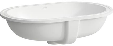 Laufen Savoy lavabo encastrado, instalación desde abajo, sin agujero para grifo, con rebosadero, parte inferior acristalada, ovalado, 575x375mm, H8189467571551, Color: blanco mate