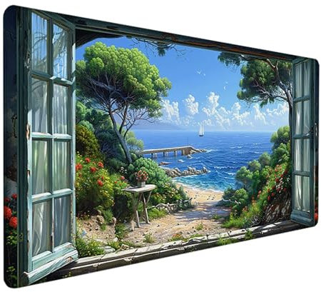 Paisaje Alfombrilla Ratón XXL 700x300mm, Impermeable Antideslizante Mouse Pad Verde Diseño de Borde Cosido Alfombrilla Escritorio para Teclado Gaming Accesorios Escritorio PC, Regalos de Hombre I-K