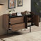 Doyisy Moderne Minimalistische Sideboard mit 2 Schubladen und verstellbarem Regal, ideal für Wohnzimmer und Esszimmer 130x40x80.5cm (Nussbaum+Schwarz)