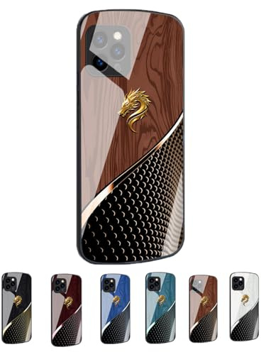 Personalized Dragon Wood Grain Glass Phone Case,All-Inclusive Anti Fall Case for iPhone 16/15/14/13/12/11 Plus Pro Max (iPhone 14 ProMax,Brown)