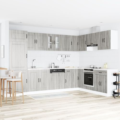 GCHDHAPB Möbel, Sets, Küchenschrank Kalmar mit Doppelwaschbecken, Grau Sonoma Holzwerkstoff