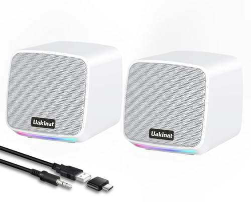 Uakinat Computer Speakers,Computer Speakers for Desktop PC,Desktop Speakers,USB Powered 3.5mm Aux Speaker for PC,Laptop,Tablet,Phone(White)