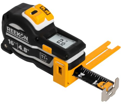 REEKON T1M Utility Digital Tape Measure 16ft (English) – Bluetooth Smart Measuring Tool, 1/32” Accuracy, Saves 1000+ Measurements, LCD Display, 150 Hour+ Battery Life & Rechargeable