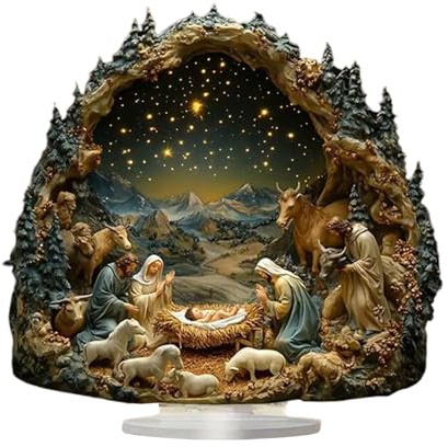 Qyljeiwred Weihnachtskrippe – 2D-Krippen-Ornament mit Sockel – Dekor, religiöses festliches Schild für Damen und Herren, Schreibtisch, Fensterbank, Zuhause, Regal, Tisch, Kaminsims