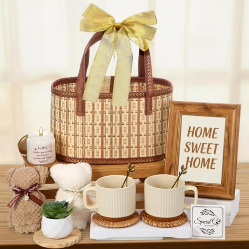 RimCereal New House Warming Home Basket Gifts- 15 Pieces Housewarming Presents for Couple Women Men Home Apartment First, Closing Gifts for House Buyers Ideas Supplies