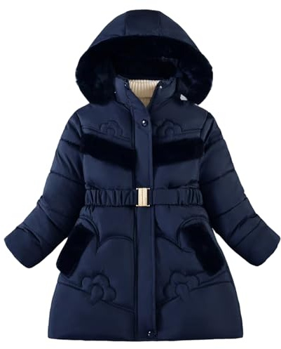Générique Manteau Hiver fille d'hiver à capuche rembourré imperméable matelassé pour filles Veste de ski isolée pour enfants Parka chaude et chaude Coupe-vent Avec poches Vêtement Âges De 3 À 12 Ans