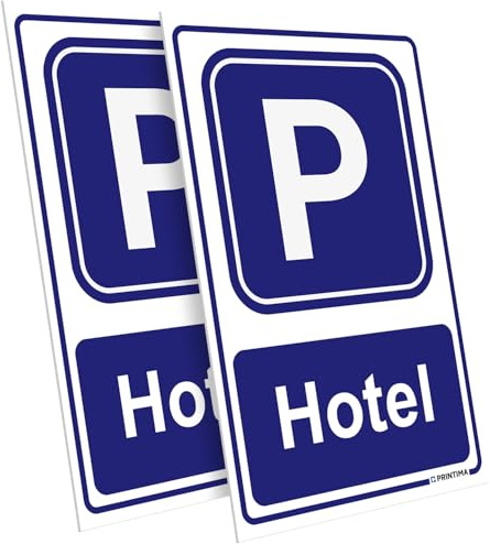 PRINTIMA 2x Parkplatzschild Hotel 21x32 cm – PVC-Schild wetterfest mit Montagematerial – Parken Hotel Gäste Hinweisschild für Außenbereich, Rezeption, Gastgewerbe & Hotelanlagen