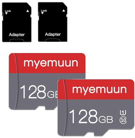 Two Memory Cards TF Card 128GB with Adapter, C10 U1 UHS-1 A1, For Camera/Smartphone/Drone/Dash Cam and Action Cam (128GB*2)