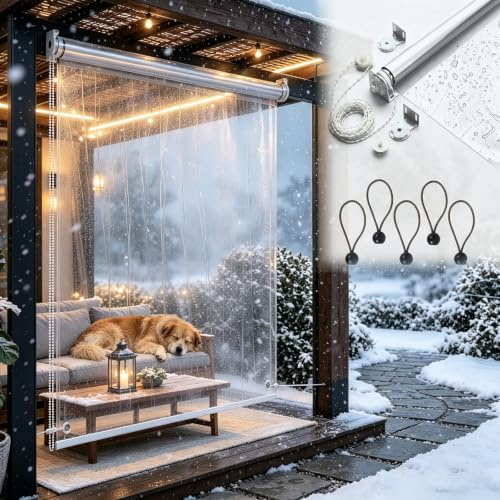 Clear Waterproof Roll Up Blinds for Outdoor Pavilion Patio Pergola, Heavy-Duty PVC Transparent Curtains Weatherproof, Windproof Vinyl Roller Shades Easy Pull Up Down 70-170cm(B80xH160cm)