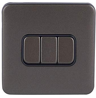 Schneider Electric Lisse Screwless Deco - 3 Gang 2 Way Light Switch, 10AX, GGBL1032BMB, Mocha Bronze with Black Insert