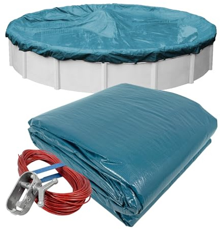 Robelle Besonders strapazierfähige Winter-Poolabdeckung, 10 m, blau, für oberirdische Pools, 1,2 m Überlappung (11,2 m Abdeckungsgröße), solides 10 x 10 Gelege, 98 g/m², Stil: 5833-4-ROB