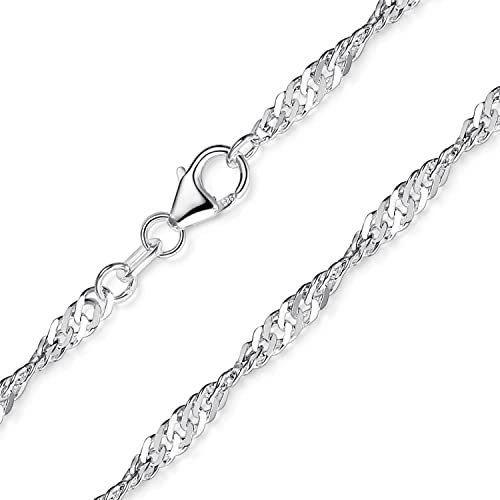 Materia Feine Singapurkette 925 Silber Kette Damen 40cm - 3mm Halskette Frauen flach diamantiert K95-40 cm
