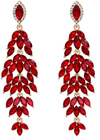 Clearine Kristall Ohrringe Hochzeit Braut Marquise-Form Blatt Cluster Kronleuchter Damen Ohrhänger Rubin-Rot Gold-Ton