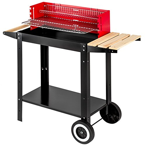 TecTake 402329 Barbecue Chariot Charbon de Bois, Mobile sur Deux Roues, Poignée Pratique en Bois