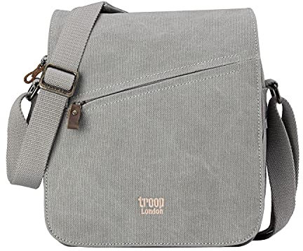 Troop London TRP0238 Klassische Premium Canvas-Umhängetasche für Damen und Herren, Grau